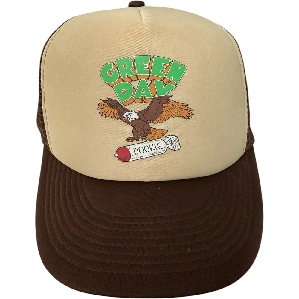 Green Day Dookie Eagle Trucker Hat Brown Tan Mesh Snapback One Size Cobra Tag